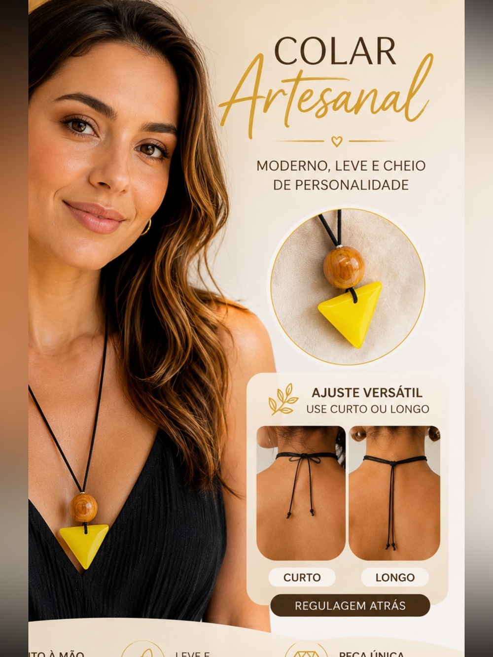 Handmade Yellow Pendant Necklace with triangle Accent